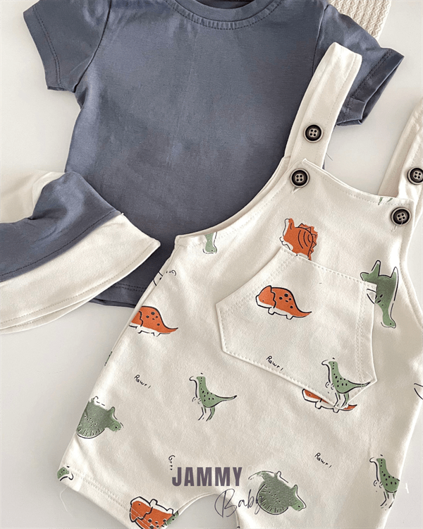 dino bucket hat and overalls / body set - tile brown - Justyol