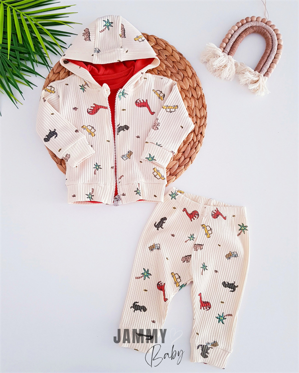 ensemble 3 pièces camisole cardigan dinosaure - rouge tuile