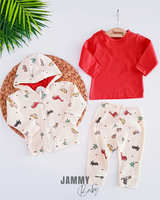 dinosaur camisole cardigan 3 piece set-tile red