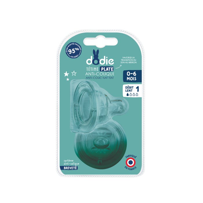 DODIE TETINE PLATE SENS+ ANTI COLIQUE D1 0-6M X2 1536