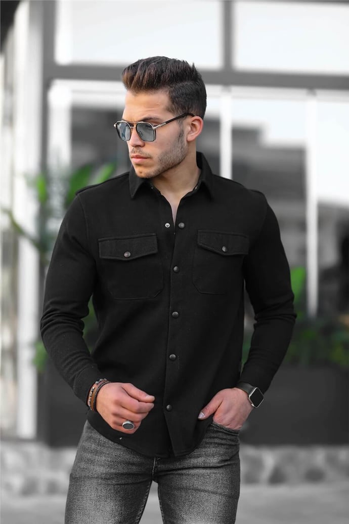 <tc>Veste/chemise fine et légère à texture confortable - Noire - 21235</tc>