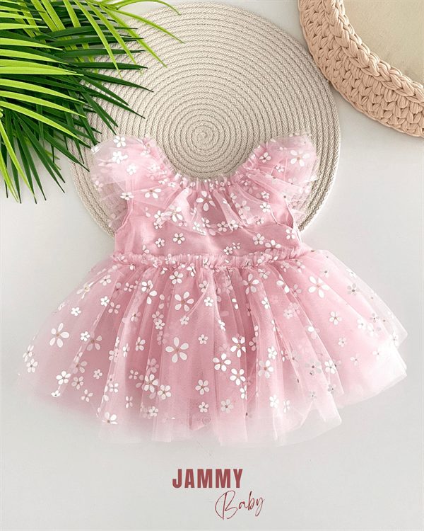 dora papatyali bodysuit özel gün elbise - pembe - Justyol