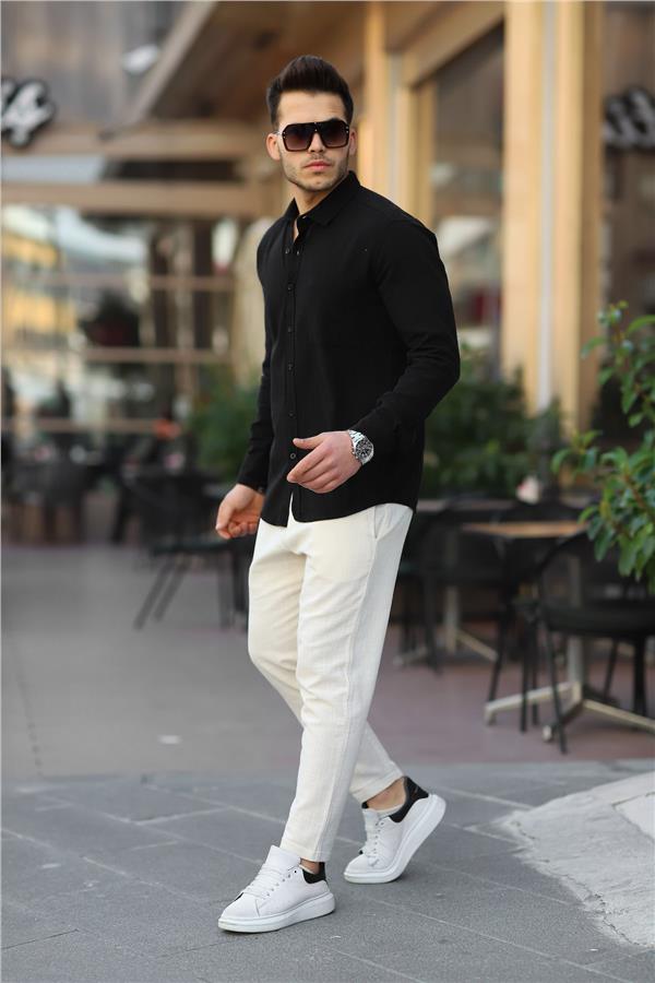 Pantalon Homme en Lin Tricoté à Revers Baggy
