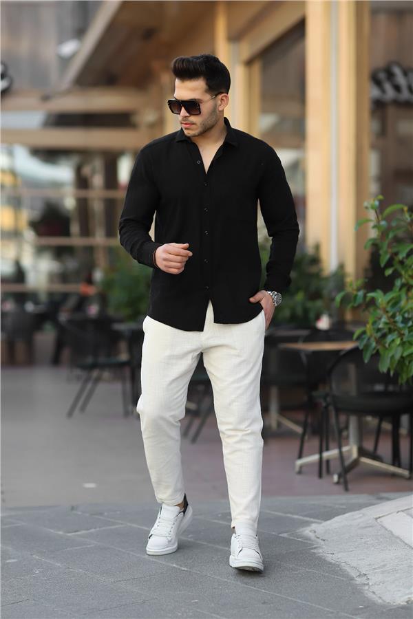 Pantalon Homme en Lin Tricoté à Revers Baggy