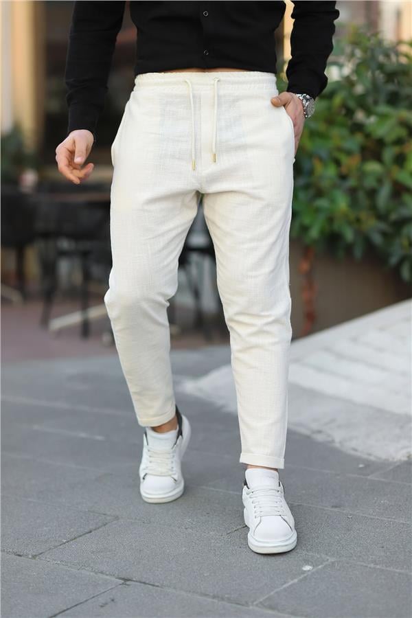 <tc>Pantalon baggy en lin tricoté avec revers à double jambe</tc>