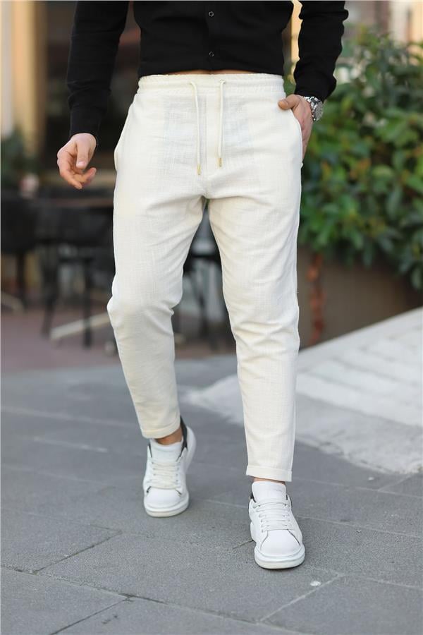 Pantalon Homme en Lin Tricoté à Revers Baggy