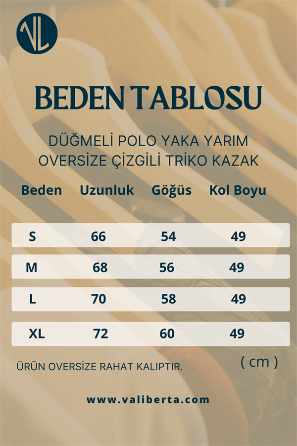 düğmeli polo yaka yarim oversize çizgili triko kazak - Justyol