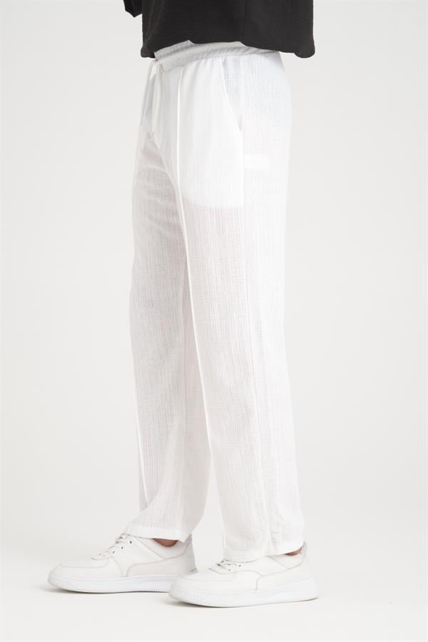 Düz Desenli Rahat Kalıp Beli Lastikli Baggy Pantol - Justyol