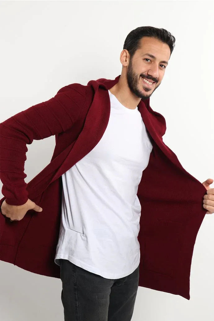 <tc>كارديجان رجالي تريكو سادة مزود بغطاء للراس وجيوب</tc>