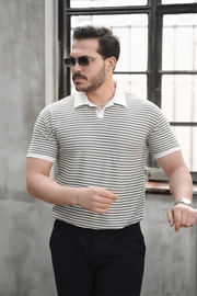 polo homme à rayures tricotées confortable - Justyol