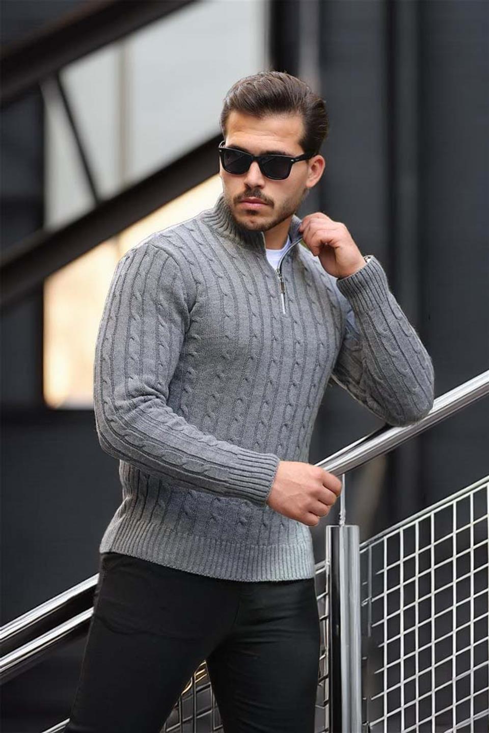 Pull Homme Bardem Maille Torsadée Demi-Zip