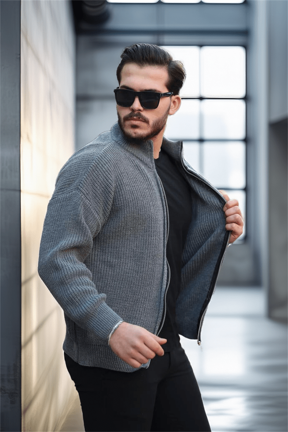 Gilet homme oversize zippé en maille Selanik