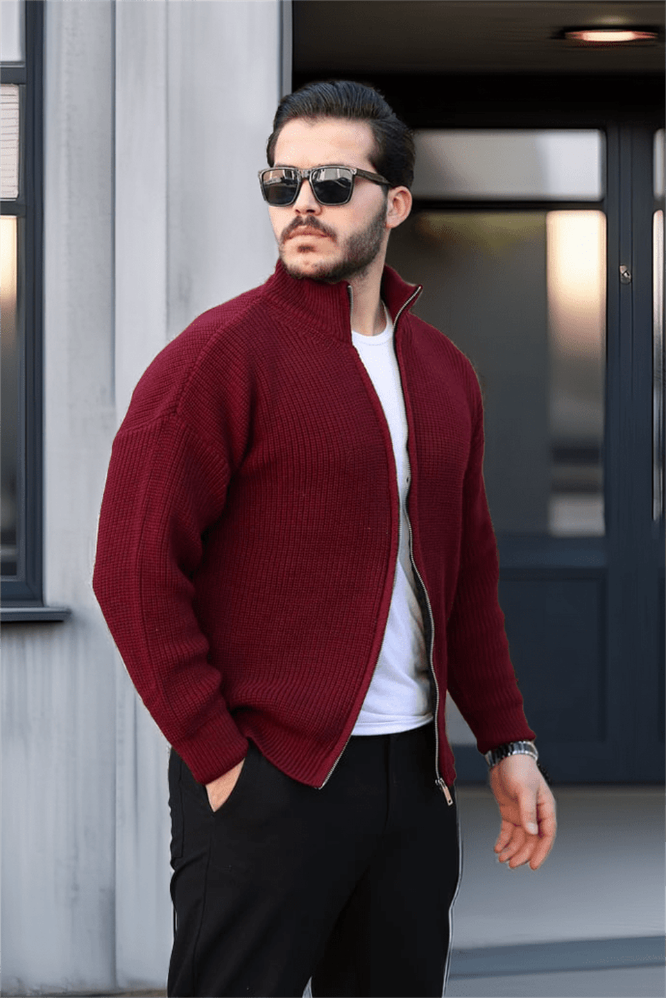 oversize selanik örme fermuarli erkek hirka - Justyol