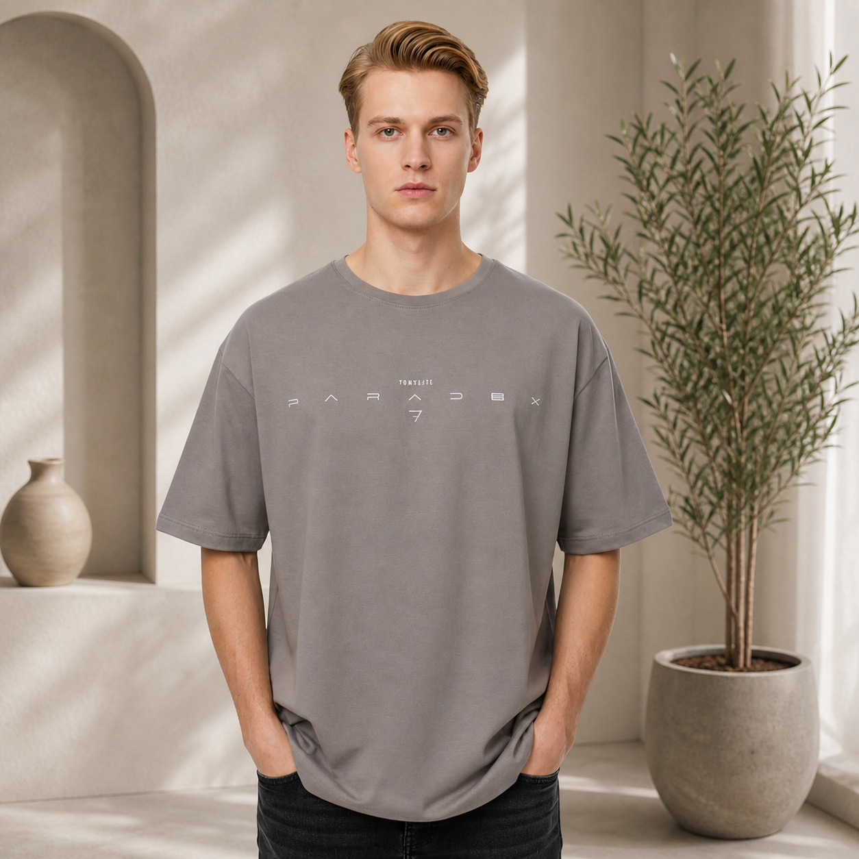 T-shirt homme oversize en coton doux – coupe large avec imprimé moderne - 88482