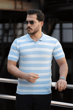 premium yan çizgili viskon polo yaka triko erkek t JMen
