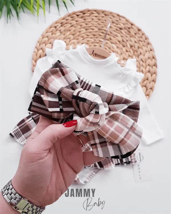 plaid pattern spanish tights bandana 3 piece set - ekru - Justyol