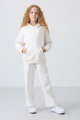 <tc>Survêtement Fille Écru en Coton à Intérieur Doux Texturé, Brodé et Coupe Standard - 75162</tc>