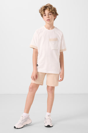 pamuklu yumuşak dokulu oversize cep detayli erkek çocuk t-shirt - 11295 - Justyol