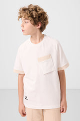 pamuklu yumuşak dokulu oversize cep detayli erkek çocuk t-shirt - 11295 - Justyol