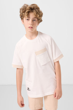 pamuklu yumuşak dokulu oversize cep detayli erkek çocuk t-shirt - 11295 - Justyol