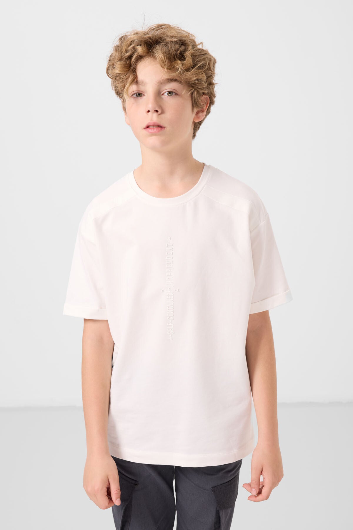 T-shirt Garçon Oversize en Coton Doux avec Impression - 11301
