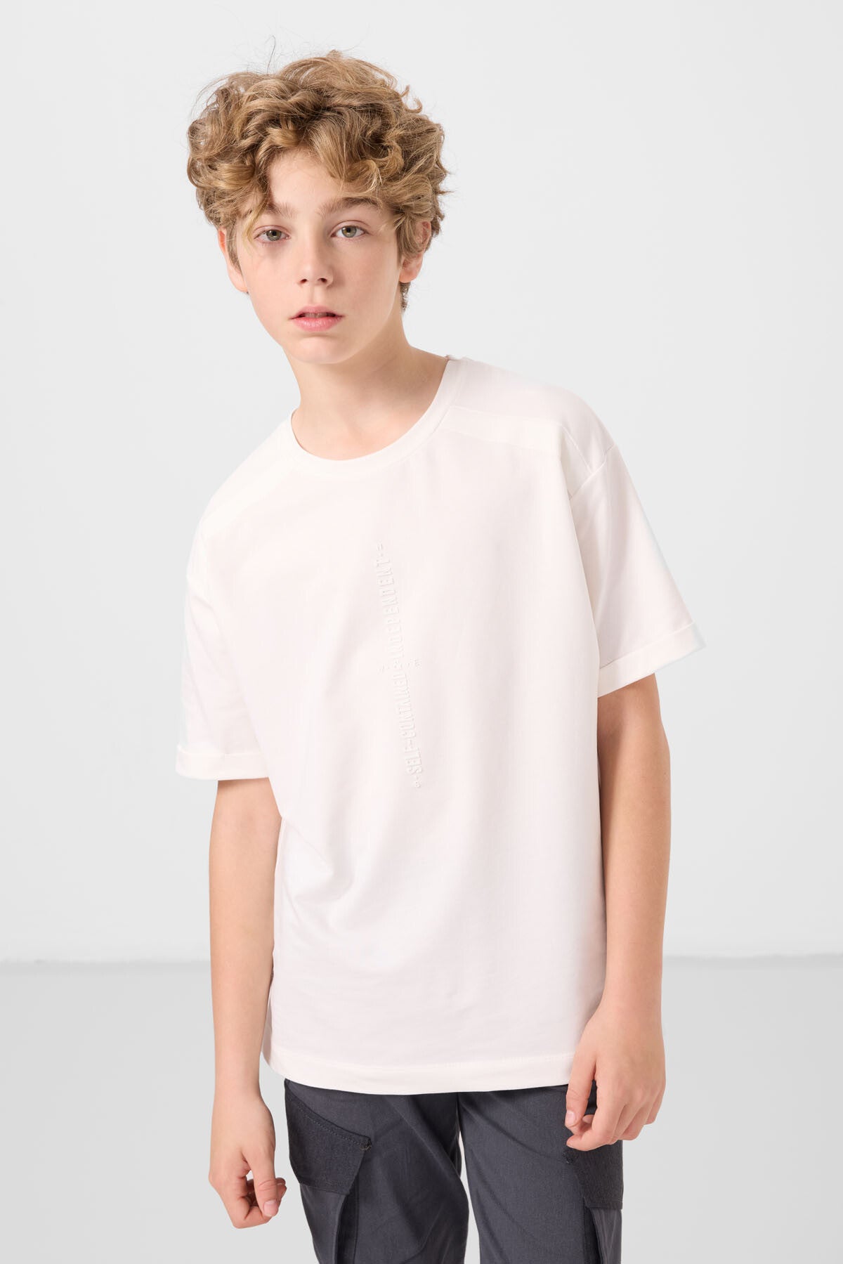 T-shirt Garçon Oversize en Coton Doux avec Impression - 11301