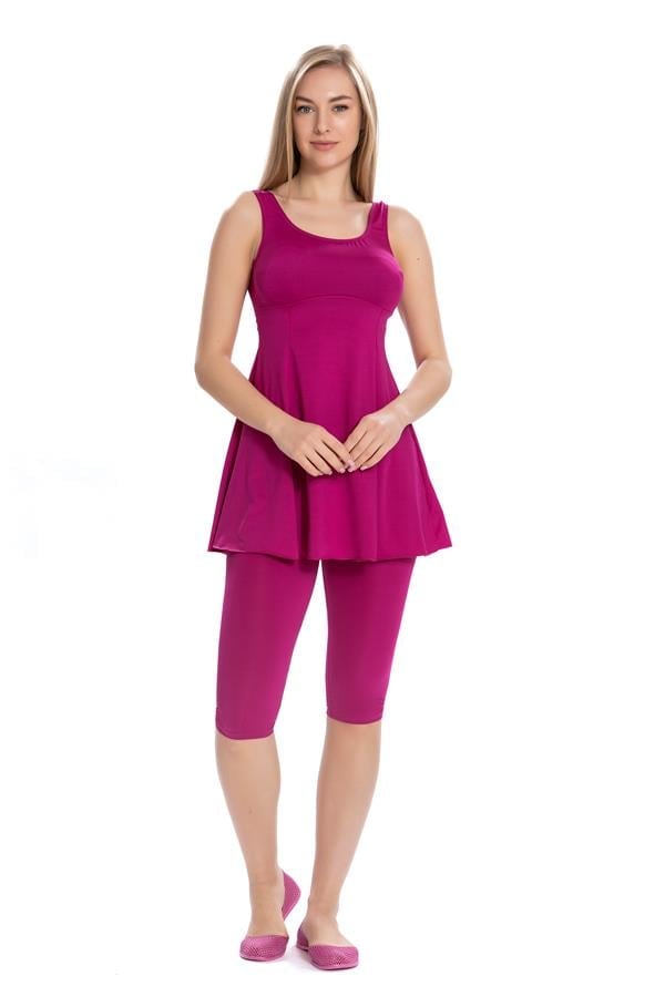 <tc>Maillot de Bain avec Robe et Leggings, Modèle à Jupe Fuchsia</tc>