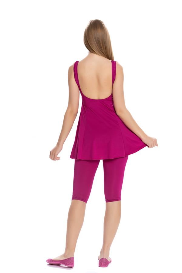 <tc>Maillot de Bain avec Robe et Leggings, Modèle à Jupe Fuchsia</tc>