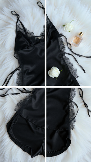 Pajama set 140 -Elegant Satin Short Pajama Set with Lace Trim Erotica