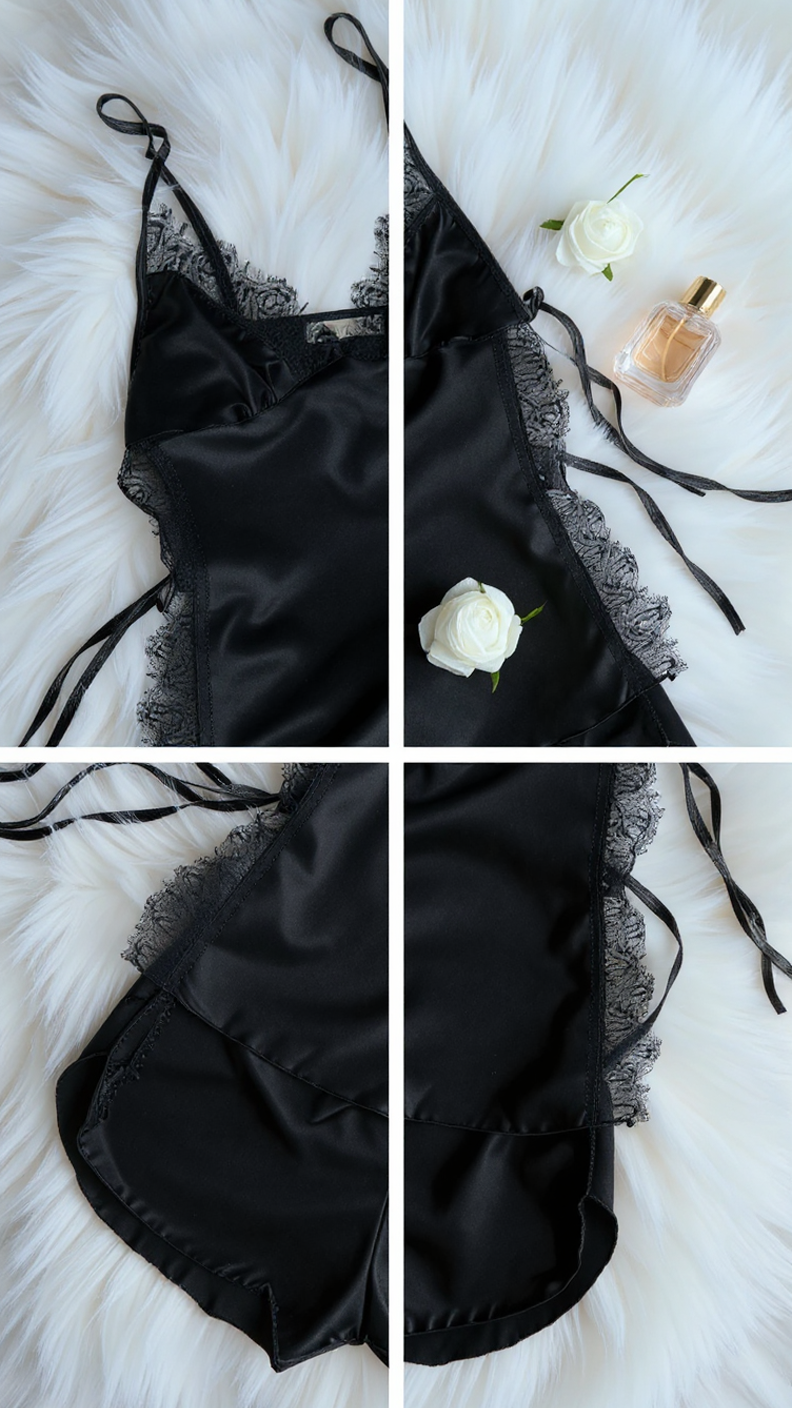 Pajama set 140 -Elegant Satin Short Pajama Set with Lace Trim Erotica