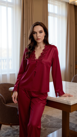 Pajama set 704 -Refined Satin Pajama Set with Lace Details Erotica