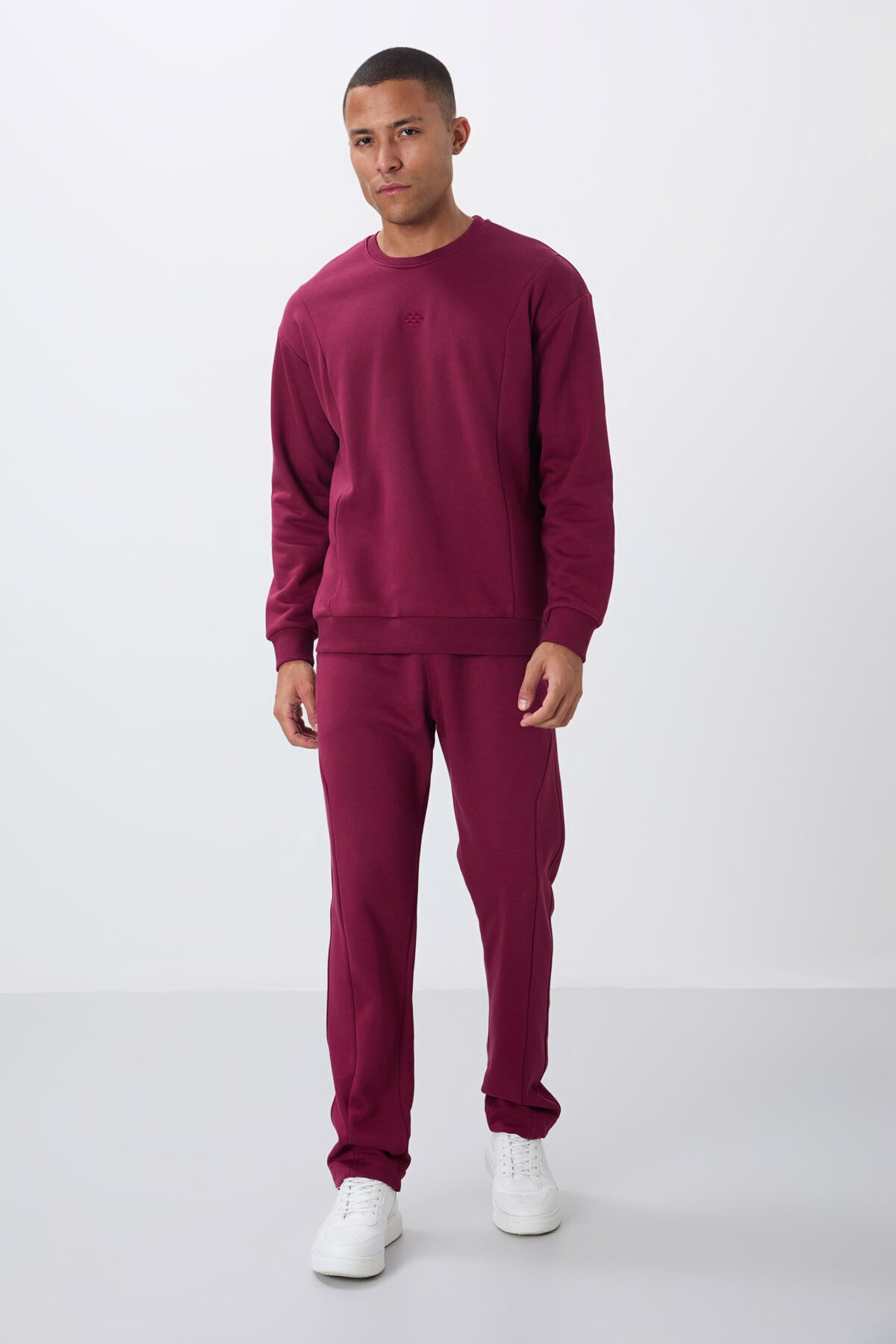 <tc>Ensemble de survêtement homme en coton compact épais, à texture lisse, col rond et coupe confort en érable - 85263</tc>