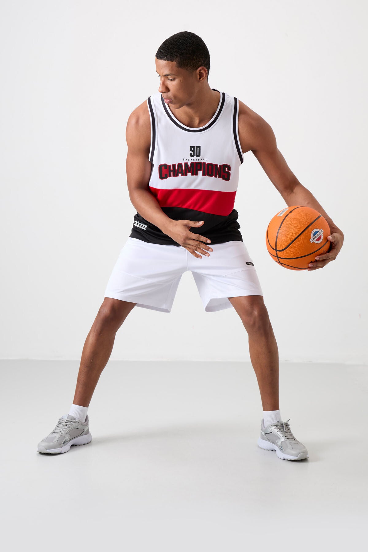 polyester nefes alan dokulu ince esnek standart fit erkek basketbol atlet - 88395 - Justyol