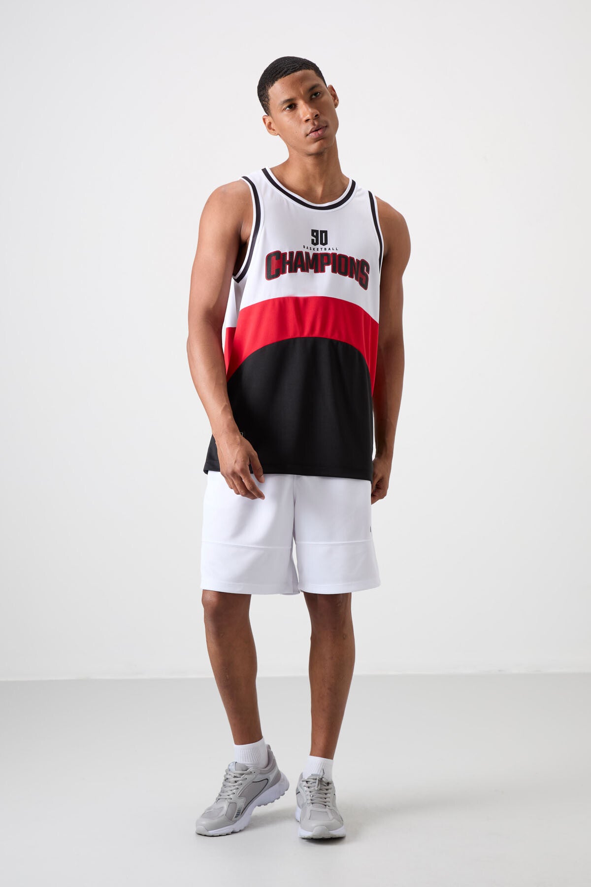 polyester nefes alan dokulu ince esnek standart fit erkek basketbol atlet - 88395 - Justyol