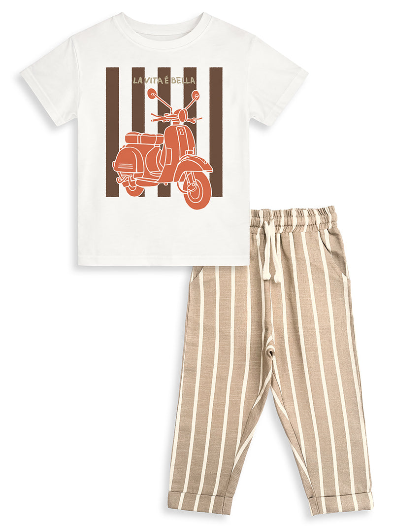 Ensemble garçon 2 pièces t-shirt imprimé et pantalon rayé – Confort et style été