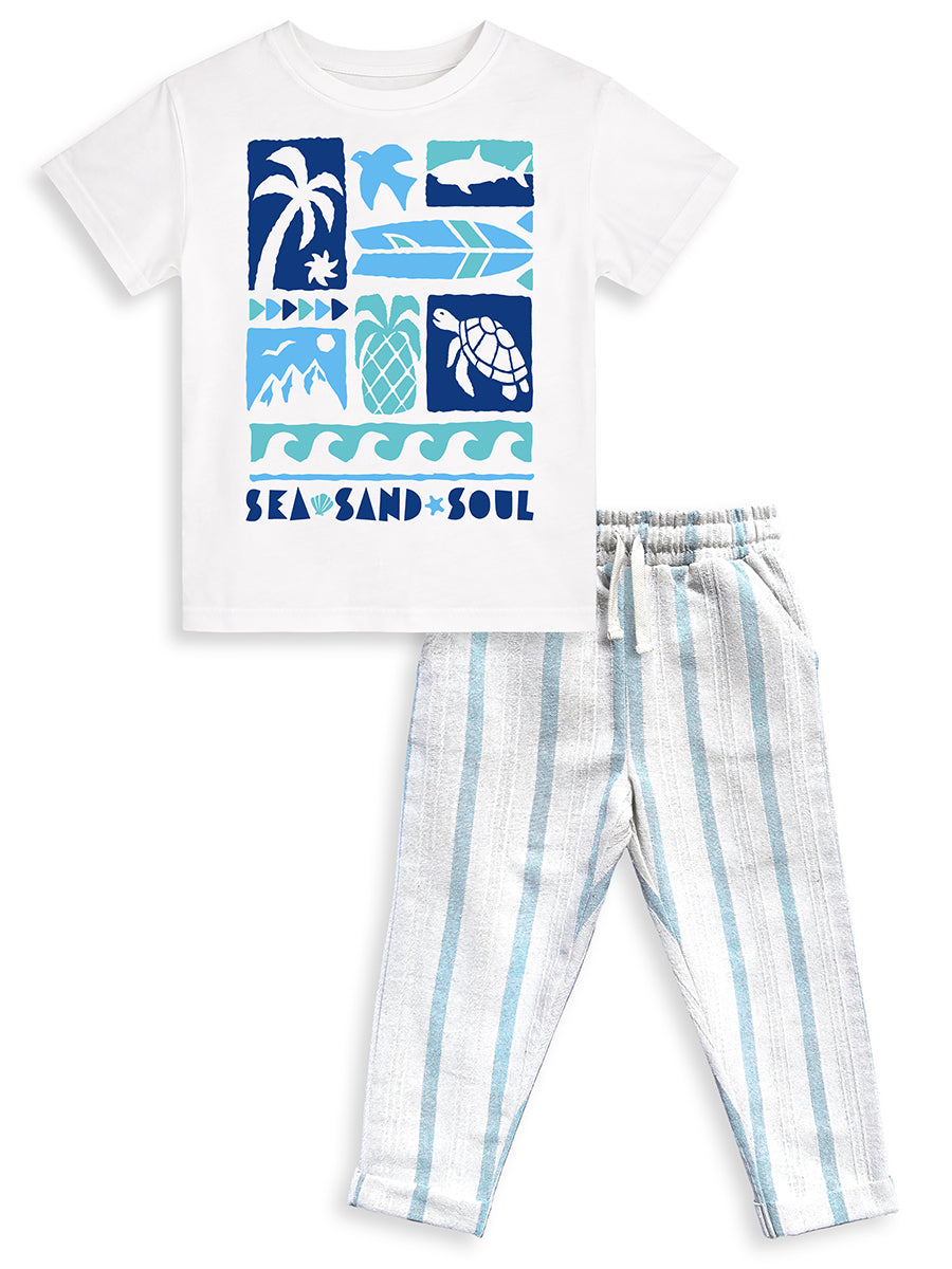 Ensemble garçon 2 pièces t-shirt imprimé été et pantalon rayé – Léger et confortable