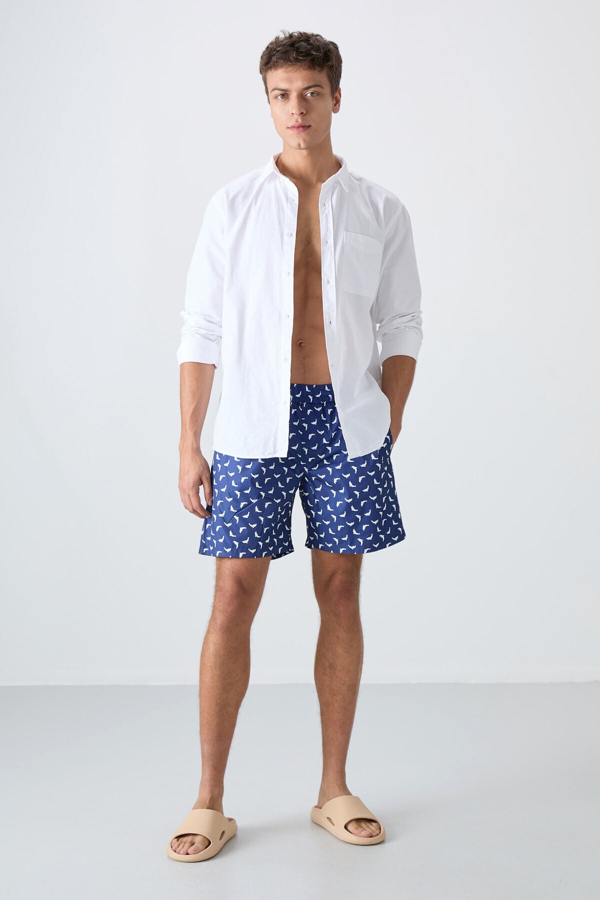 <tc>short de bain pour homme à motif de poisson, à séchage rapide, coupe standard - 81267</tc>