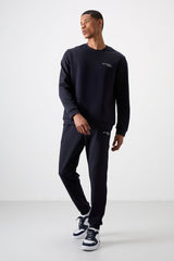 <tc>ensemble de survêtement pour homme en coton épais et doux texturé, coupe confort avec broderie bleu marine - 85254</tc>