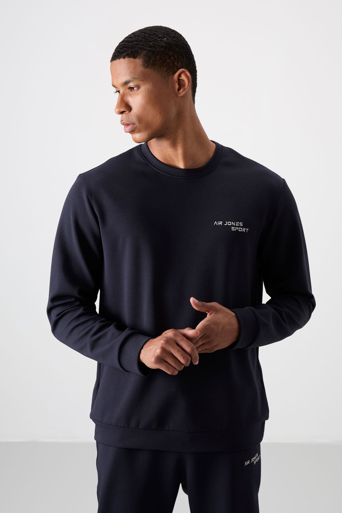 <tc>ensemble de survêtement pour homme en coton épais et doux texturé, coupe confort avec broderie bleu marine - 85254</tc>