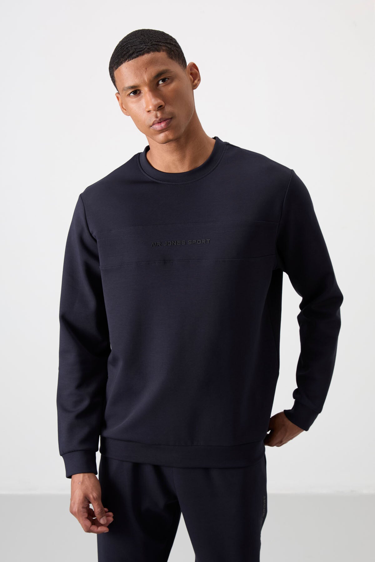 <tc>ensemble de survêtement pour homme en coton épais et doux texturé, coupe confort avec impression bleu marine - 85253</tc>