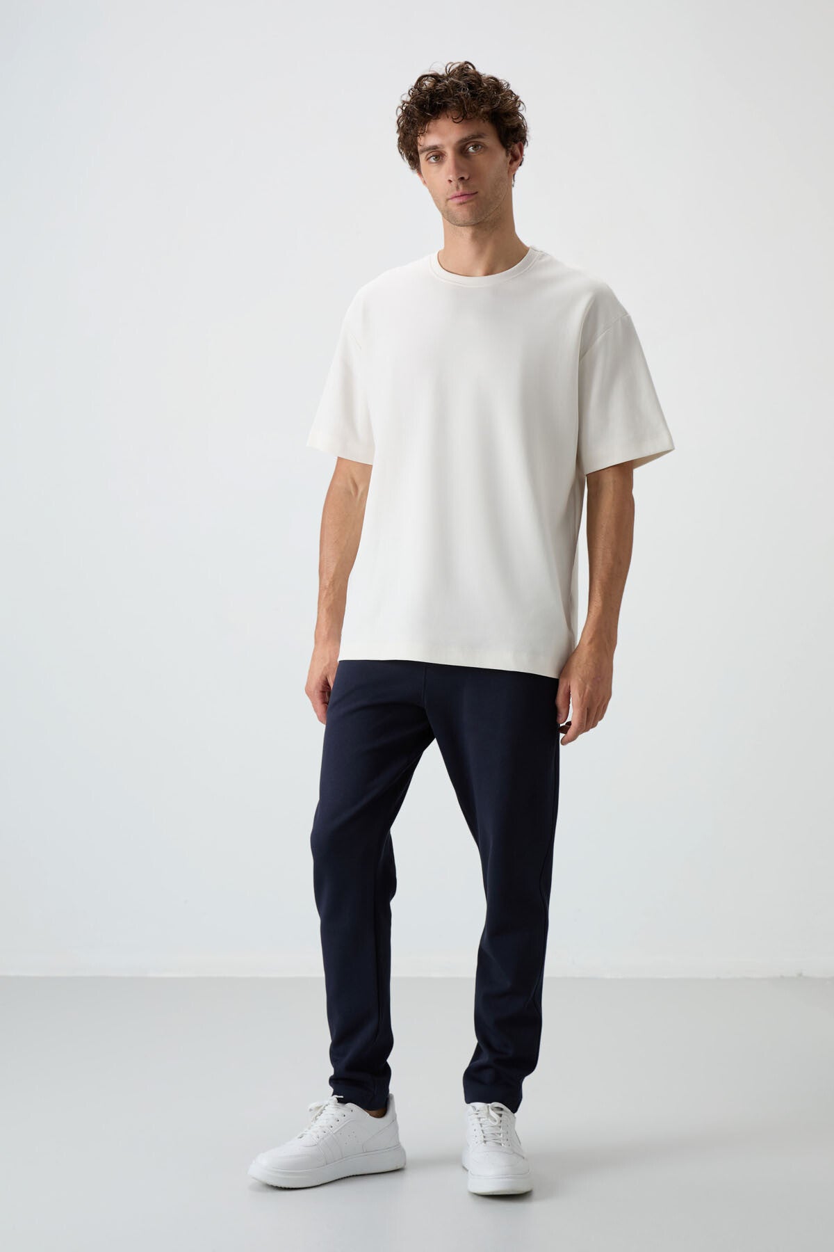 <tc>ensemble de survêtement basique pour homme en coton épais et doux texturé, coupe oversize bleu marine - 85251</tc>