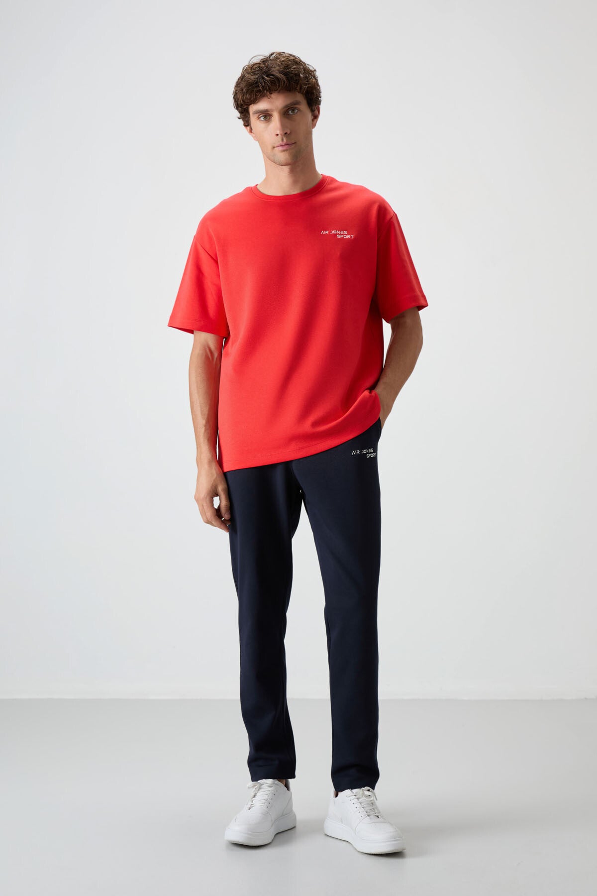 <tc>ensemble de survêtement pour homme en coton épais et doux texturé, coupe oversize avec broderie bleu marine - 85252</tc>