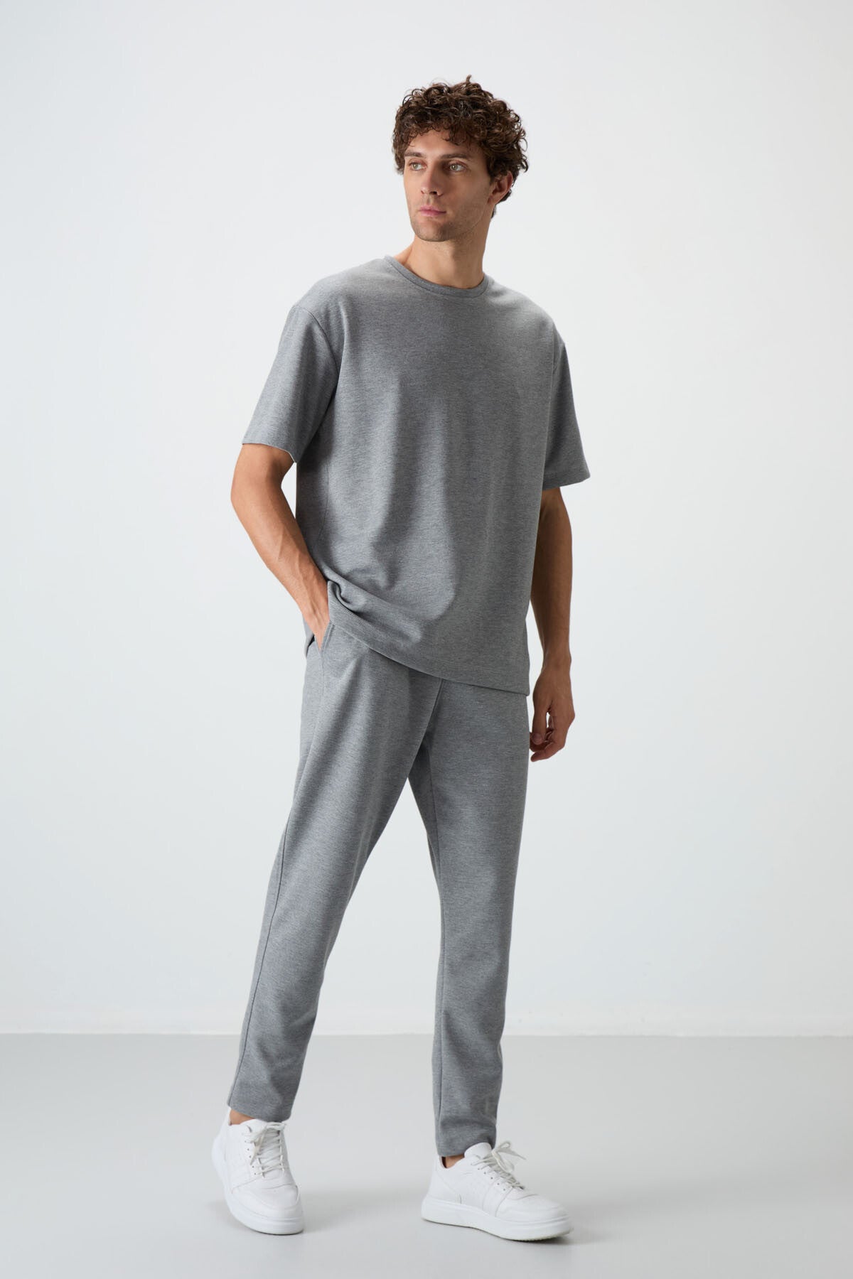 <tc>ensemble de survêtement basique pour homme en coton épais et doux texturé, coupe oversize bleu marine - 85251</tc>