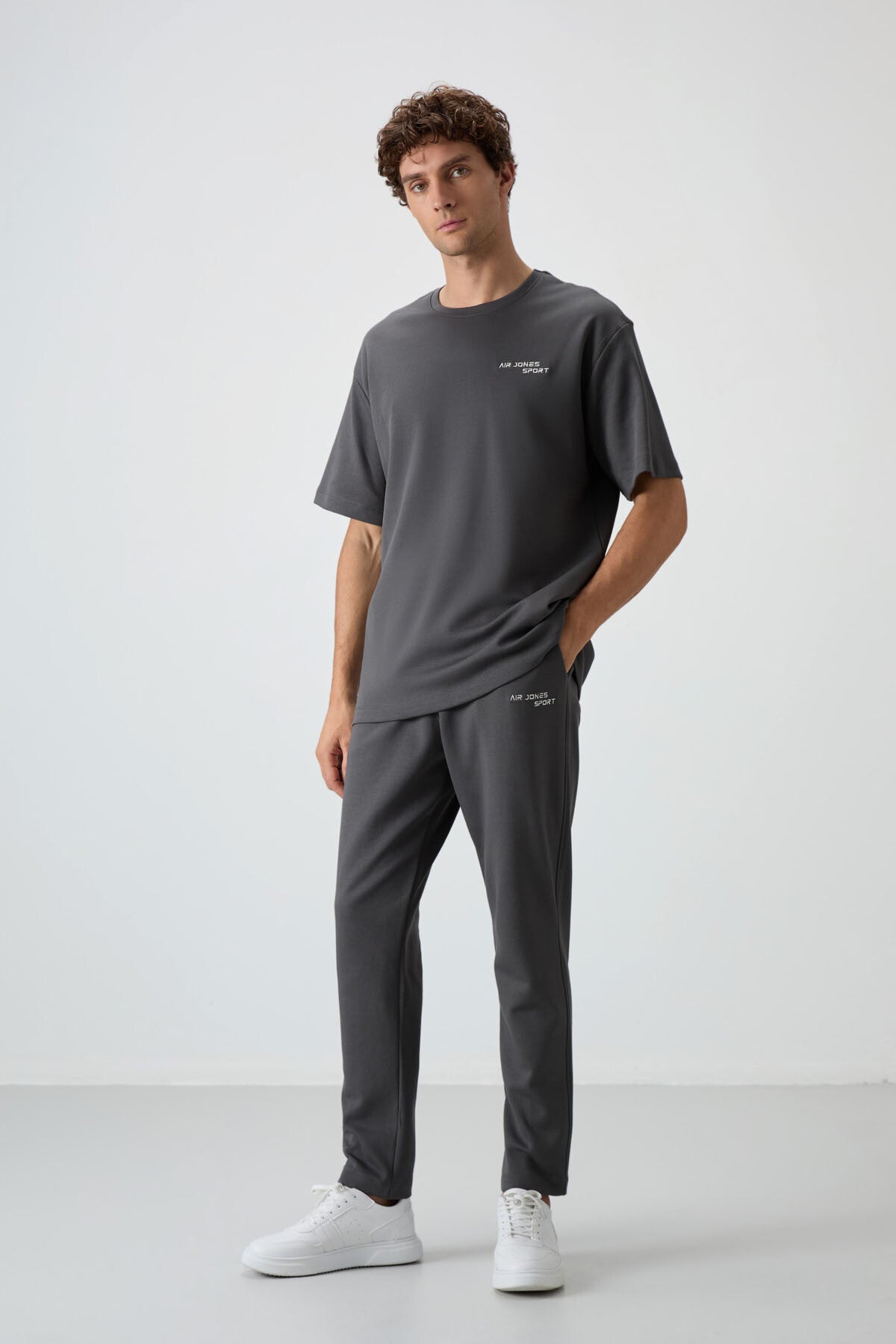 <tc>ensemble de survêtement pour homme en coton épais et doux texturé, coupe oversize avec broderie bleu marine - 85252</tc>