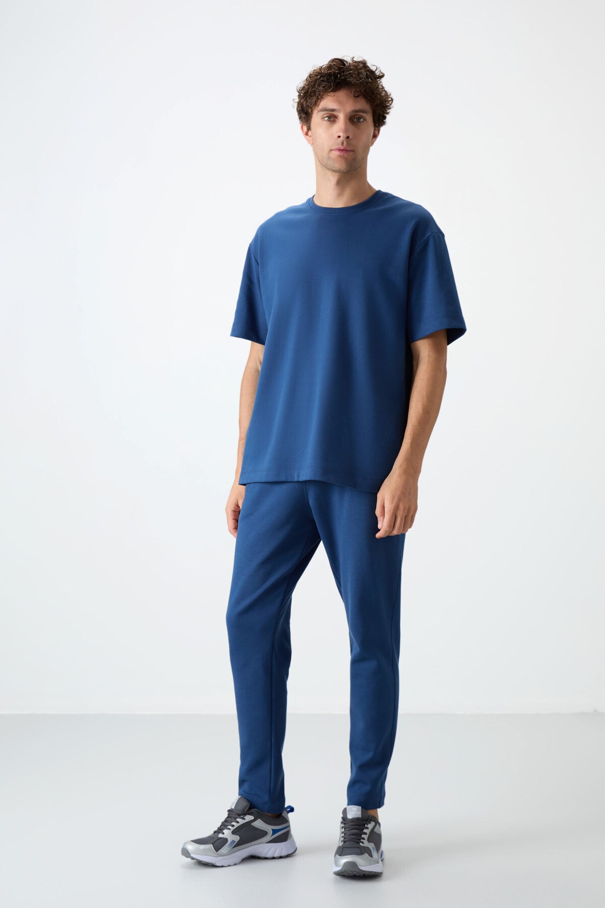 <tc>ensemble de survêtement basique pour homme en coton épais et doux texturé, coupe oversize bleu marine - 85251</tc>