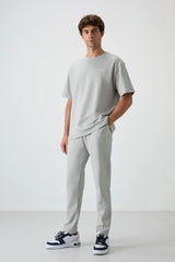 <tc>ensemble de survêtement pour homme en coton épais et doux texturé, coupe oversize avec broderie bleu marine - 85252</tc>