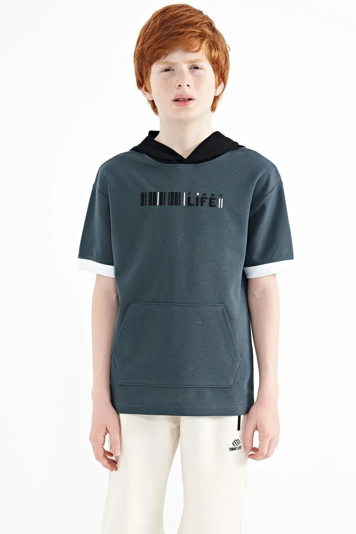 <tc>T-shirt garçon oversize à capuche avec poche kangourou et blocs de couleurs - 11148</tc>