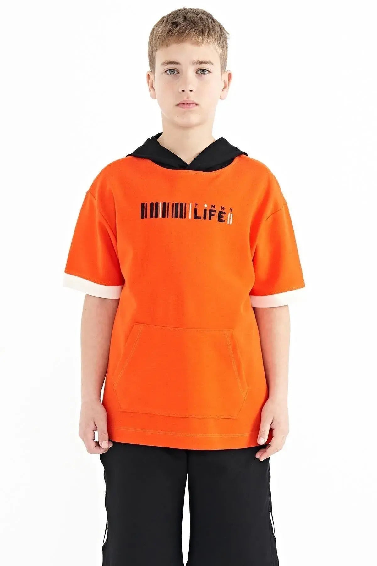 <tc>T-shirt garçon oversize à capuche avec poche kangourou et blocs de couleurs - 11148</tc>