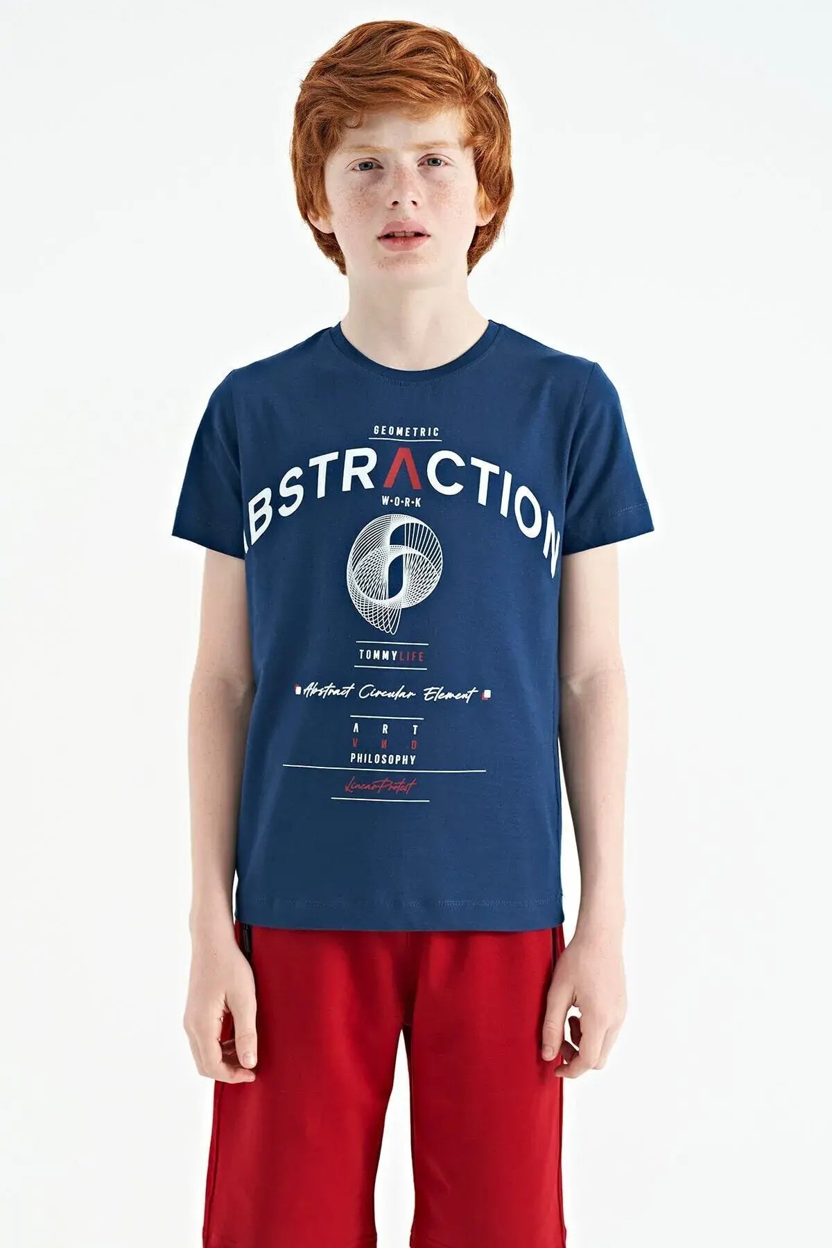 <tc>T-shirt garçon à col rond, coupe standard avec détails d'impression texte - 11103</tc>