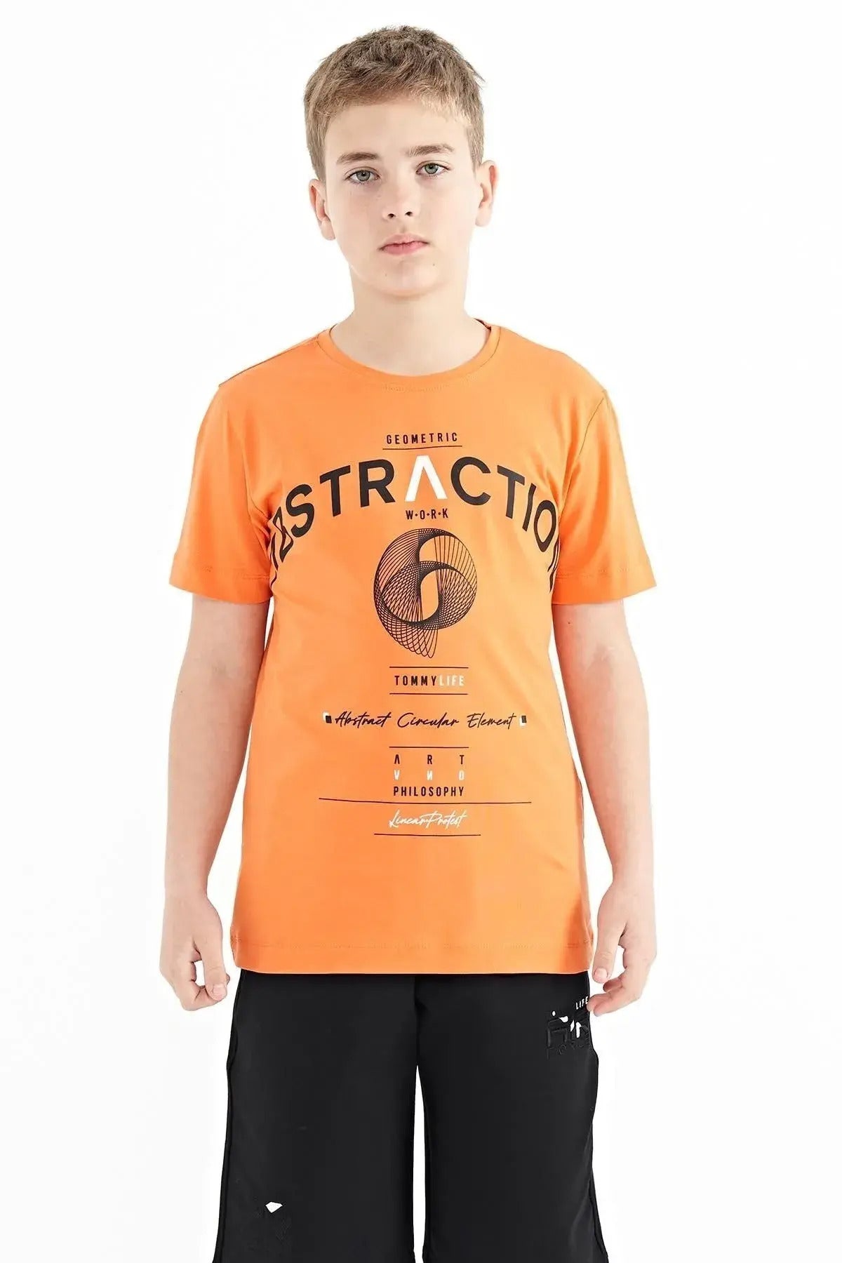 <tc>T-shirt garçon à col rond, coupe standard avec détails d'impression texte - 11103</tc>